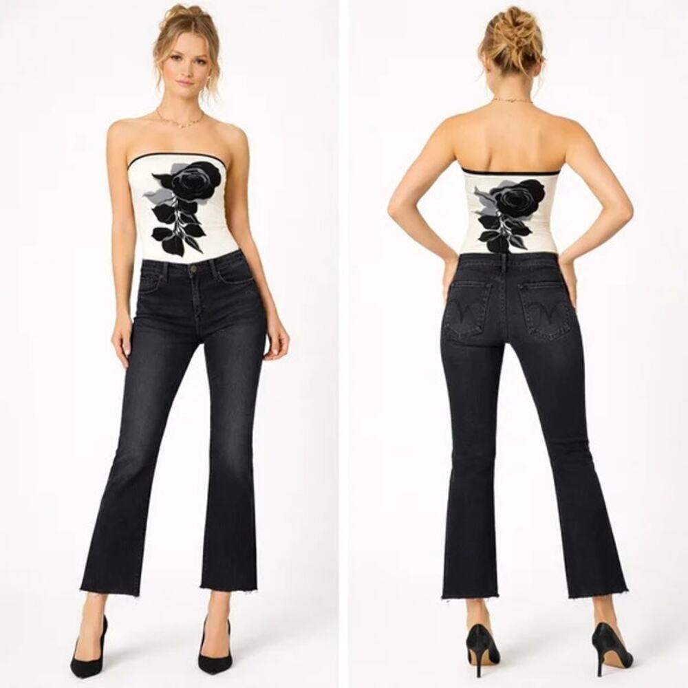MOTHER The Hustler Ankle Fray Jeans Night in Paris Flare Size 29 Dark Wash